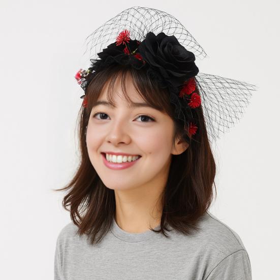 Halloween Rose Blomst Hodebånd for Kvinner Gotisk Svart Blonder Rød Rose Hårbånd Lolita Blonder Hodeplagg for Maskerade Cosplay Fest Hårtilbehør