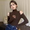 Sexy Pure Desire Semi-High Neck Off-Shoulder Slim Fit Long-Sleeve Women's Top: Autumn/Winter Trend