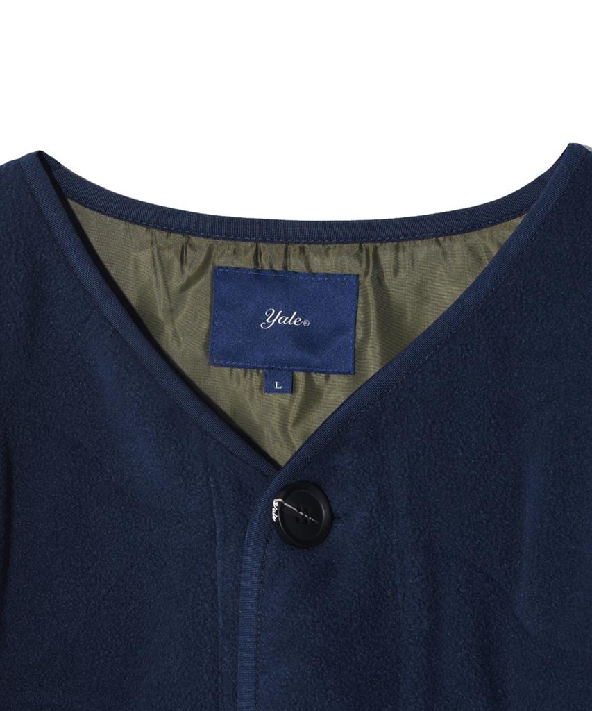 Yale Embroidery Dan Collarless Quilted Fleece Jacket_Navy