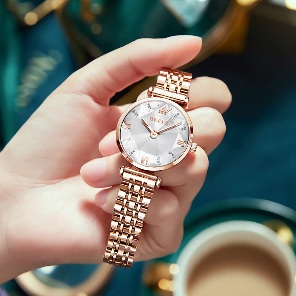 OLEVS Quartz Made In Rose Simple Stainless Steel Stylish 30M Water Popular Pink Gold Watch and Bracelet Perfect Gift for Women's Watch, Japan,