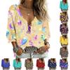 Women's Halloween Print Tie Front Ruffle V-Neck Three-Quarter Sleeve Blouse Top