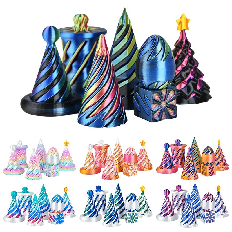 3-10Pcs 3D Printed Spiral Cone Rotating Pyramid 3D Printing Easter Egg Rabbit Models Spiral Fingertip Toy Desktop Ornament