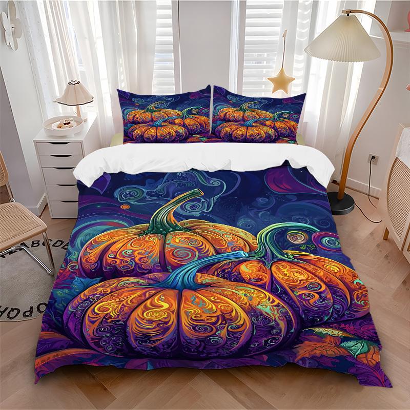 

3pc Pumpkin Swirls Cover Set - 1 Quilt Cover + 2 Pillowcases, All Seasons Bedroom Setting, Perfect for Home066 135x200cm