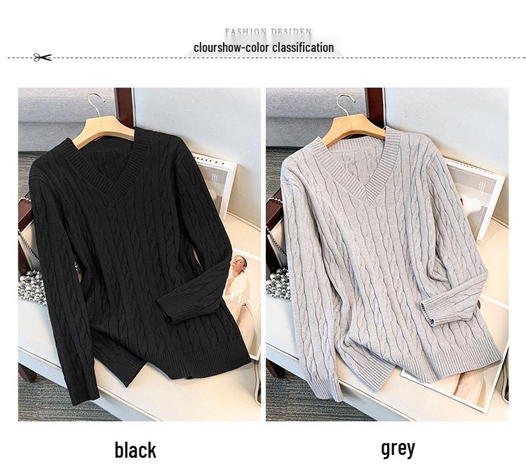 Damen Große Größen Lockerer V-Ausschnitt Strickpullover, Brustumfang 150/160 cm, 200-350 Jin, Stil 8069