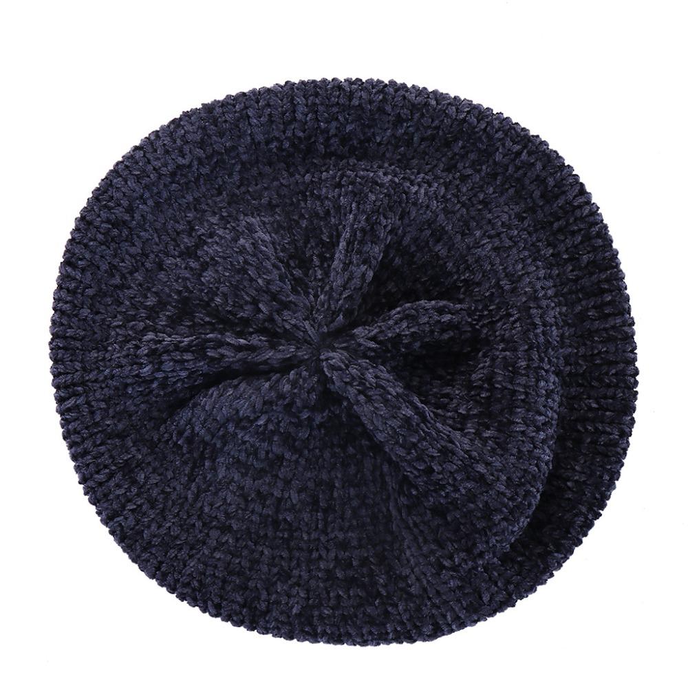 Soft Chenille Knitted Beret Hat Knitted Plain Beret Cap New Warm Winter Hat Spring, Autumn, Winter