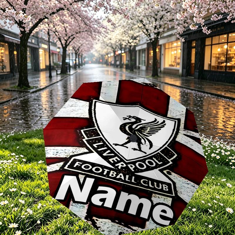 Custom Name Personalized Liverpool F.C Print Umbrella, Auto Open Close, 8‑Rib Sturdy Frame, Commute Camping Hiking Use, Birthday Gift