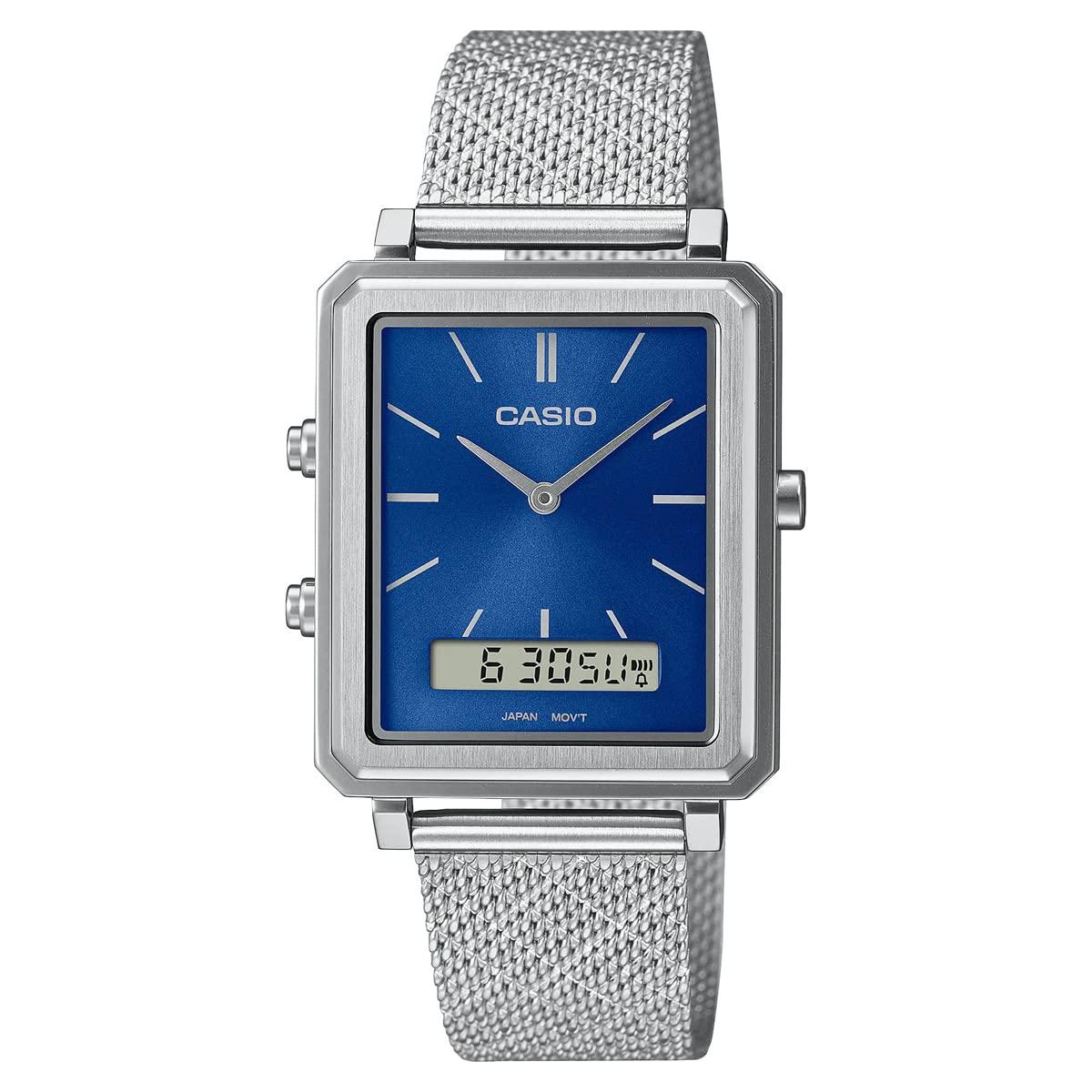 

[Casio] CASIO Standard Ana-Digi Rectangular Face Men s Watch MTP-B205M-2E Stainless Steel Mesh Band Blue