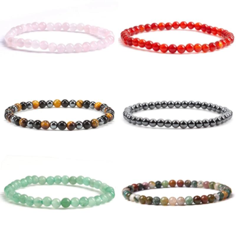 Natural Stone Beads Elastic Bracelets For Women Men 6mm Amethyst Quartzs Agates Black Onyx Beads Bracelet Female Jewelry Bangle