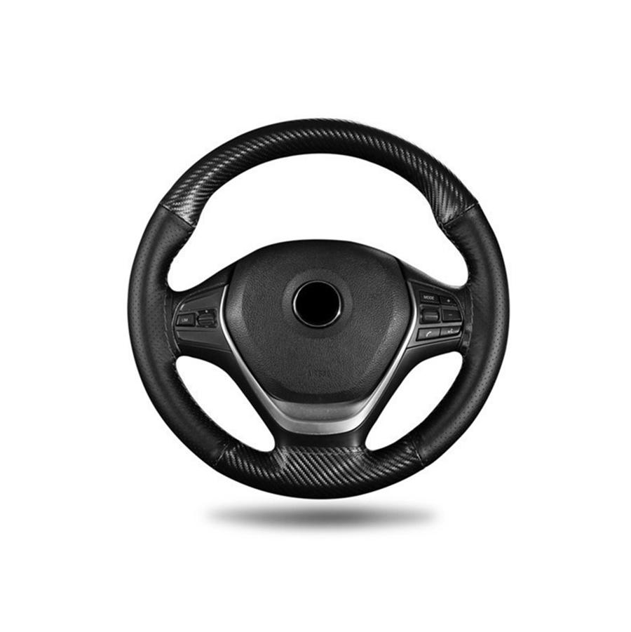 

38cm universal car steering wheel trim in black carbon fiber and luxury leather