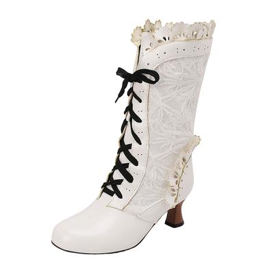 Botas Altas de Panturrilha Larga Para Mulheres Botas Vintage Femininas Renda Noiva Casamento Meio da Panturrilha Zíper Fantasia Zapatos Para Mujer