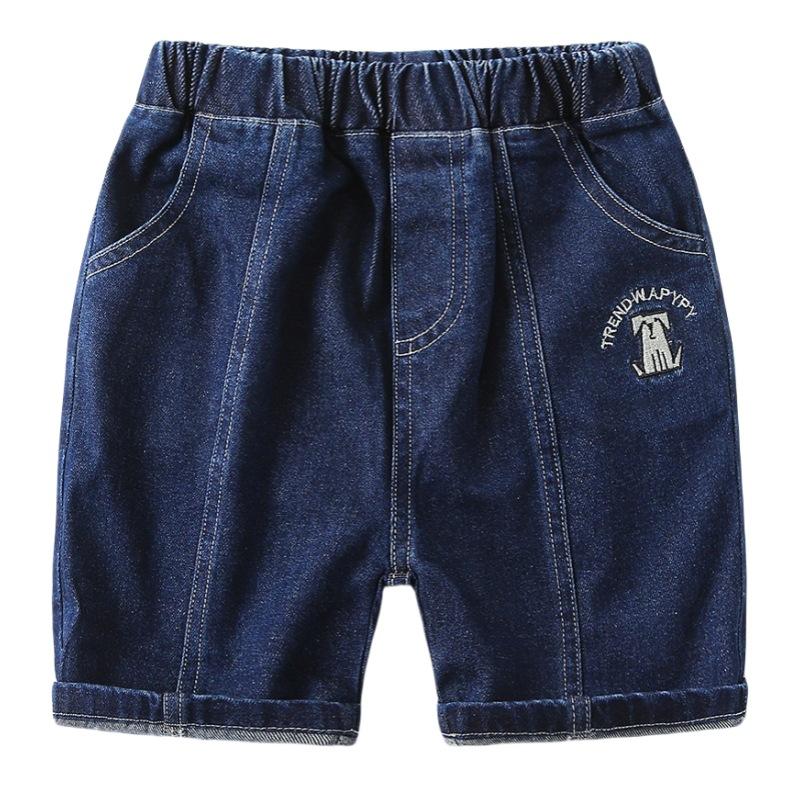 Children's Summer Wear Jeans Boys' Five Quarter Pants Korean Baby Deep Blue Denim Pants