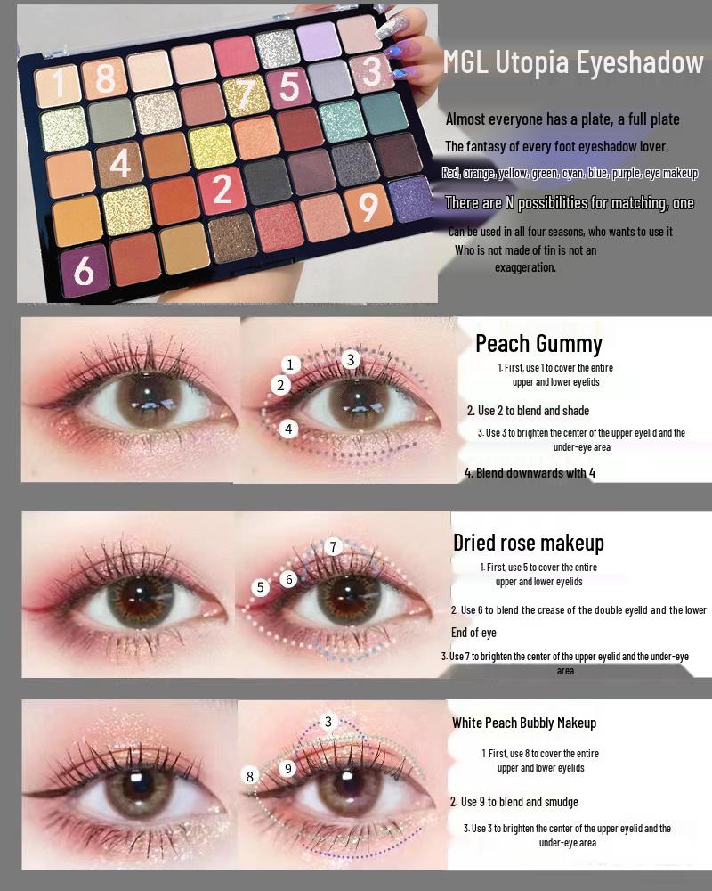 MGL40 Utopia Eyeshadow Palette: 40 Shimmer & Glitter Shades for Professional Stage and Smoky Makeup