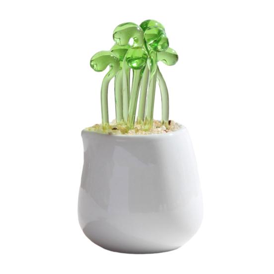 Handmade Glass Potted Plants Ornament Hand-Blown Glass Cactus Bean Sprout Floral Art Figurine Home Office Desktop Decoration