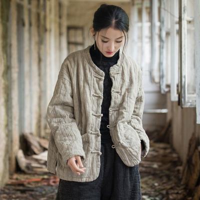 Cappotti da Donna Vintage Stand Manica Lunga Stile Cinese Inverno Patchwork Tasca Bottoni