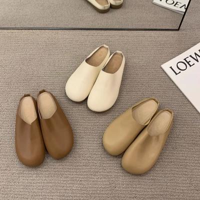 Modne Klapki Damskie Buty Khaki Casualowe Klapki Płaskie Zakryte Palce Wsuwki Platforma Mokasyny Wygodne Wszechstronne Damskie Pantofle