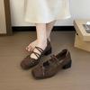 French Cross-strap Mary Jane Shoes Female Gentle Lady Thick Heel Square Head Light Mouth Bow Small Leather Shoes Retro Single Shoes