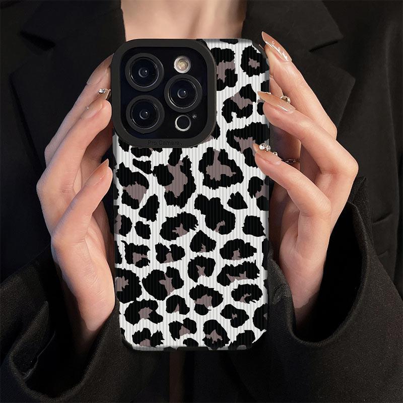 Vertical Grain Leopard Printed Leather Soft Silicone Phone Case Back Cover with Camera Lens Full Protection for Samsung