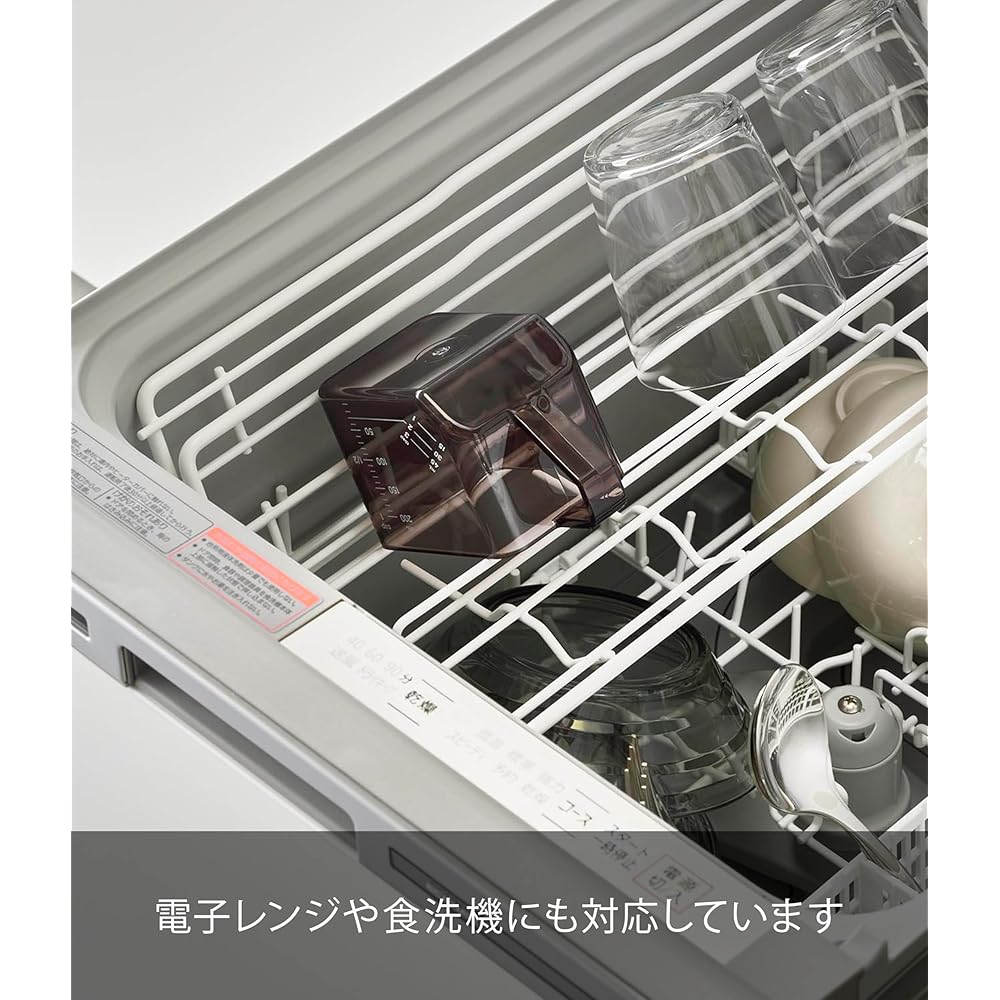 Yamazaki Tower Measuring Cup, Black, 10.5cm W x 6.3cm D x 6.5cm H, 200ml, Dishwasher and Microwave Safe, Heat Resistant, Made of Tritan, Product Numbe