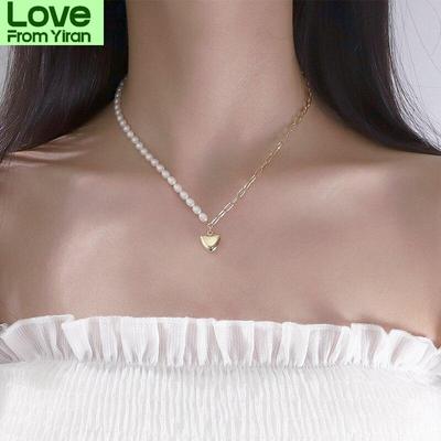 925 Sterling Silver High Polish Love Pearl Asymmetric Chain Necklace For Women Lady Party Choker Necklace Jewelry Gifts S -N693