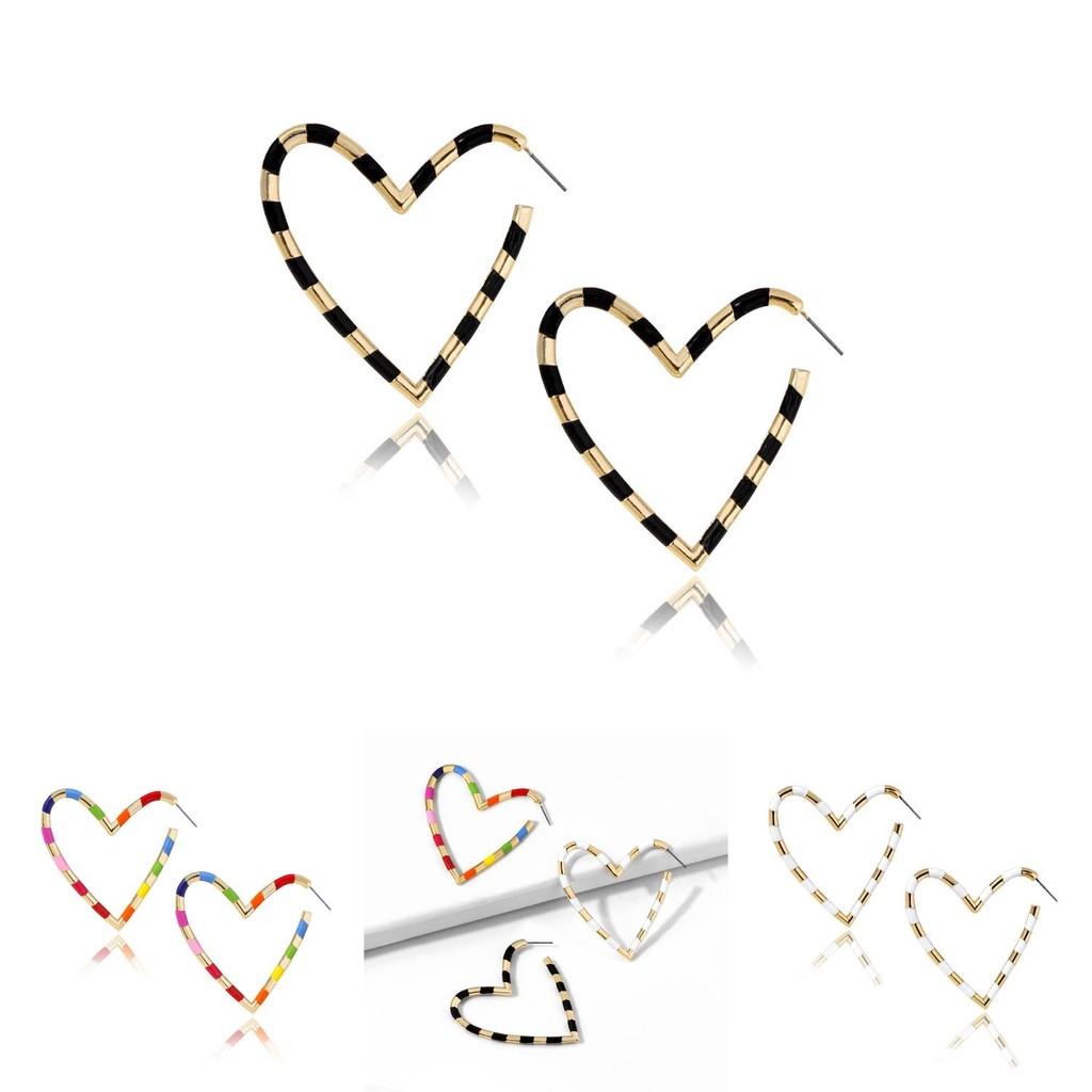 Trendige Mehrfarbige Herz-Hängeohrringe für Damen Stilvoller Geometrischer Schmuck aus Legierung