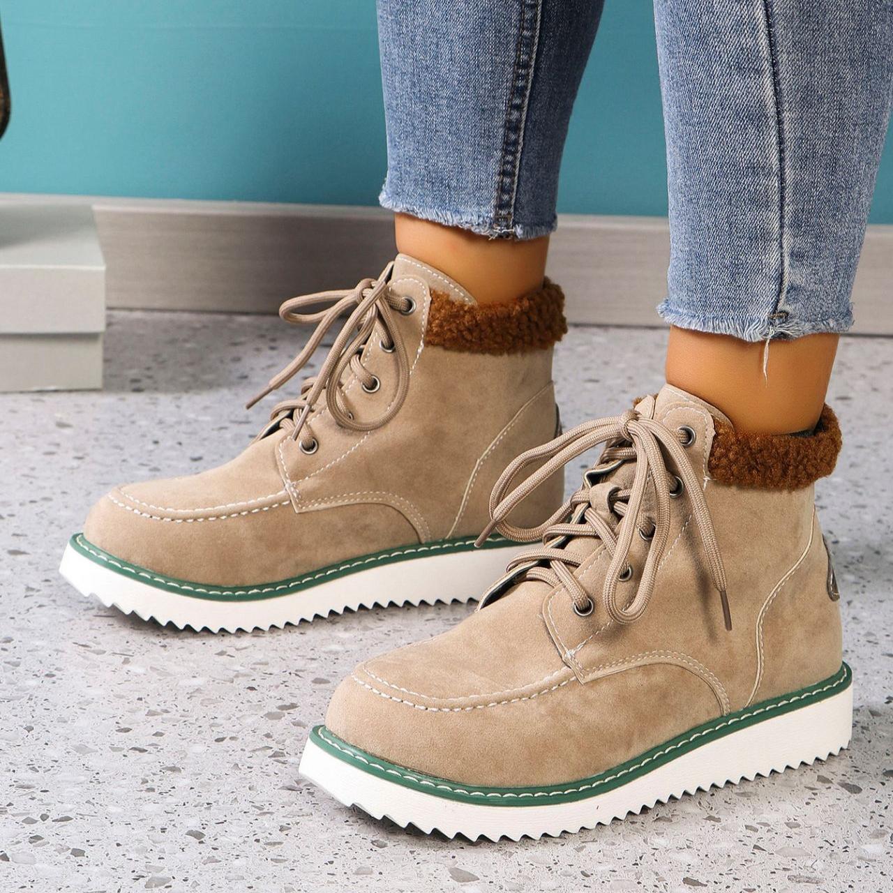 2024 Осень и зима Новые ретро зимние ботинки меховые теплые хлопковые ботинки низкие повседневные хлопковые ботинки со шнуровкой рабочие ботинки для улицы 43 бежевый 2400₽