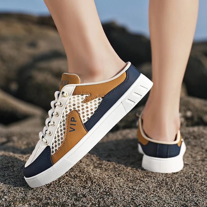 Summer Men Half Slippers Comfortable Walking Sneakers Breathable Lightweight Man Casual Shoes Non-slip Flats Lazy Shoes