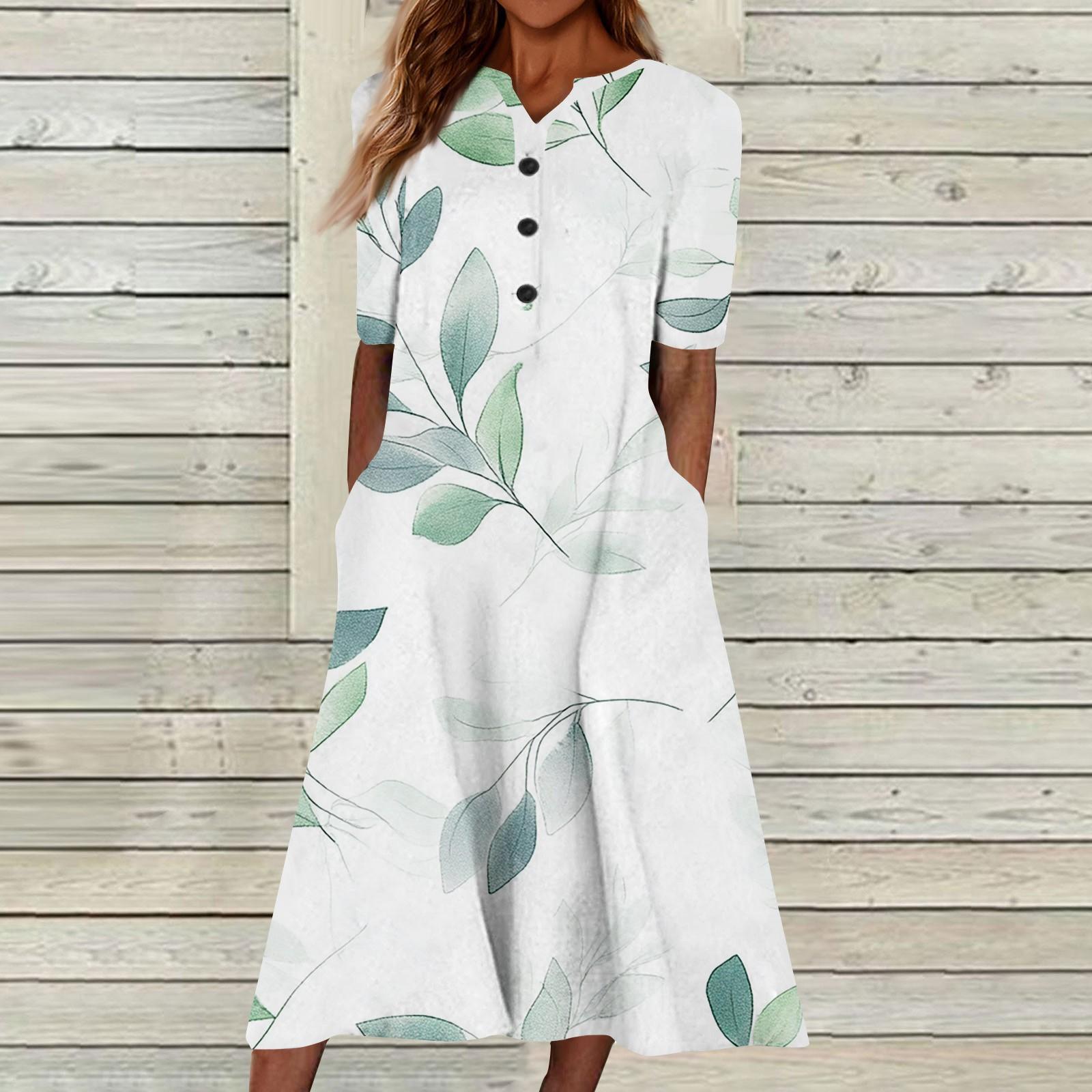 

Женский летний повседневный цветочный (Градиент) Платье с коротким рукавом с принтом S