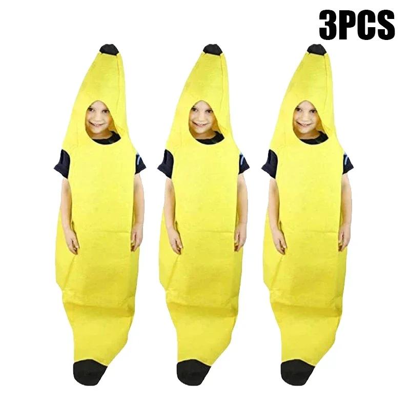 Kids Halloween Banana Costume Fruit Outfit Stage Performance Clothes Parent Child Matching Kindergarten Role Play Decoration
