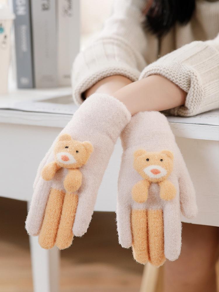 Children's gloves autumn cute cartoon five-finger girls middle-aged children kindergarten primary school students plush warm and cold
