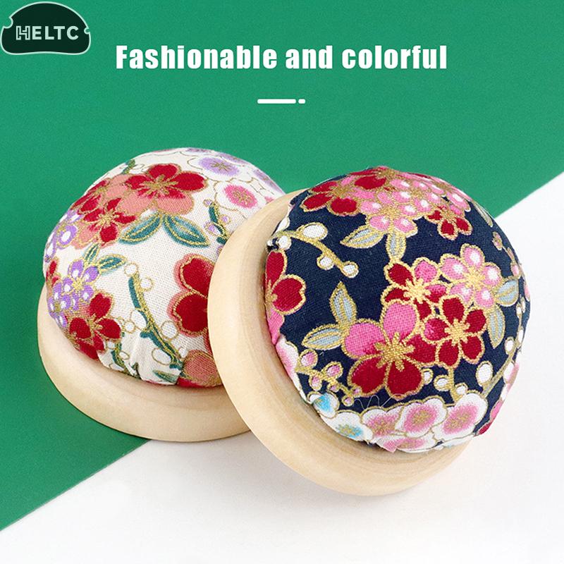 1pc Pincushion Vintage Embroidery Pin Cushions Half Round Pin Pad With Wooden Base Needle Holder For DIY Craft Sewing Accessorie