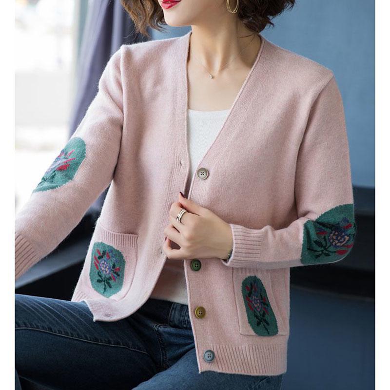 Autumn and Winter Knitted Sweater Cardigan Loose Large Size Top Simple Short Middle-aged Women Jacket