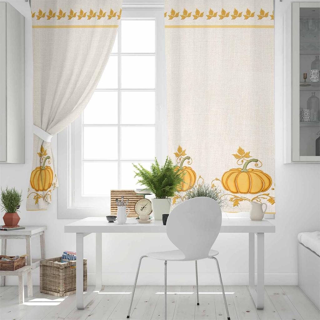 Pumpkin Autumn Orange Embroidery Thanksgiving Blackout Curtains For Living Room Bedroom Window Treatment Blinds Kitchen Drapes