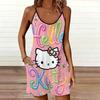 Womens Sleeveless Spaghetti Strap Romper Cartoon Cat Print Pocket Short Jumpsuit
