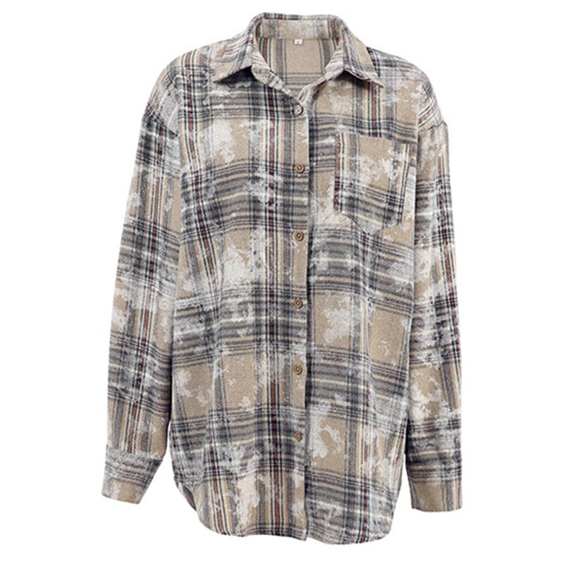 

Винтажная мода клетчатые блузки женские осенние длинные рукава классические хлопковые рубашки повседневные карманные уличные топы больших размеров L