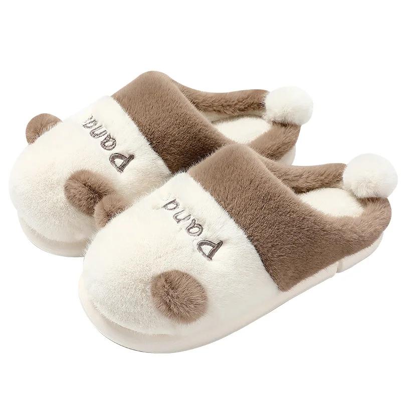 Fashion Winter Panda Color Matching Slippers Women Cartoon Cute Plush Warm Home Thick Sole Anti Slip Cotton Shoes Zapatos 2025
