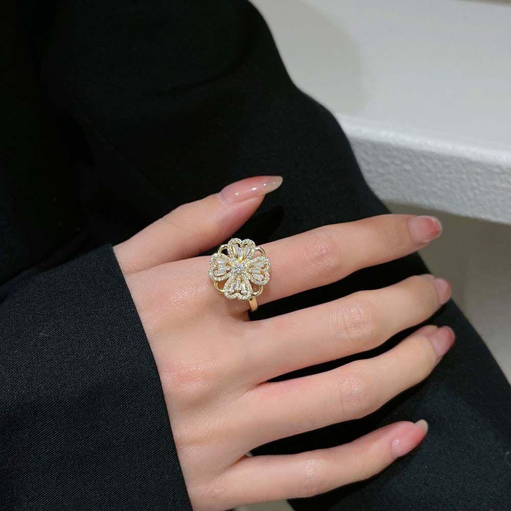 Party Jewelry Windmill Women Finger Rings Four-leaf Clover Rings Korean Style Spinning Zircon Rings