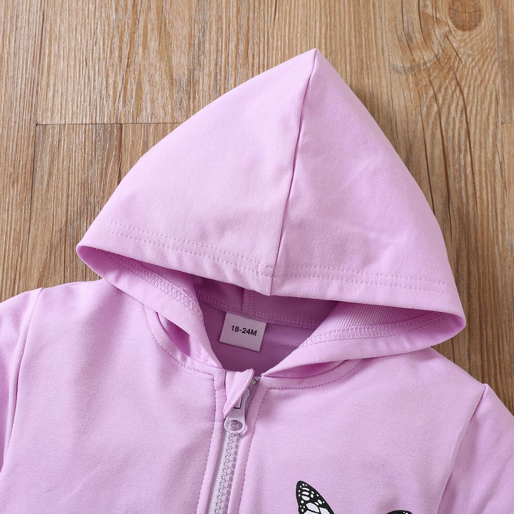 Giacca con Cappuccio Primavera Autunno da Ragazza Manica Lunga con Stampa Farfalle Zip Up Felpa con Cappuccio Cappotto