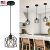 US Warehouse Modern Industrial Pendant Light Black Metal Cage Hanging Lamp Geometric Retro Chandelier for Kitchen Island Dining