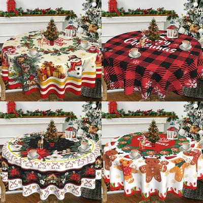 Toalha de mesa redonda de Natal Papai Noel Boneco de neve Toalha de mesa Decorações de Natal para casa Decoração de Natal Ano Novo
