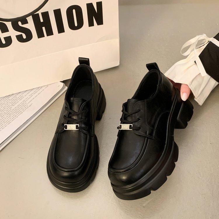 

[youshilai] Black Mary Jane small leather shoes for women s 2025 spring new British style heightening loafers 35