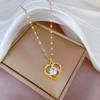 Moderna y Lujosa Cadena para Clavícula de Acero Inoxidable, Personalizable y Versátil, con Colgante de Ostra y Perla en Forma de Corazón de Melocotón