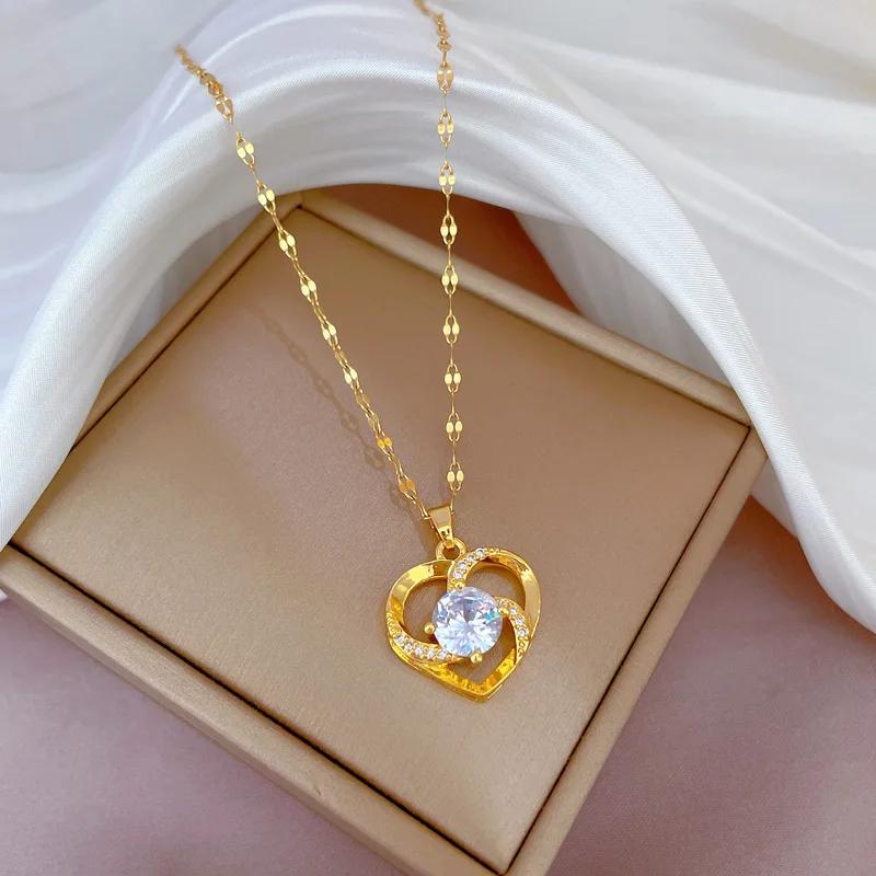 Moderna y Lujosa Cadena para Clavícula de Acero Inoxidable, Personalizable y Versátil, con Colgante de Ostra y Perla en Forma de Corazón de Melocotón