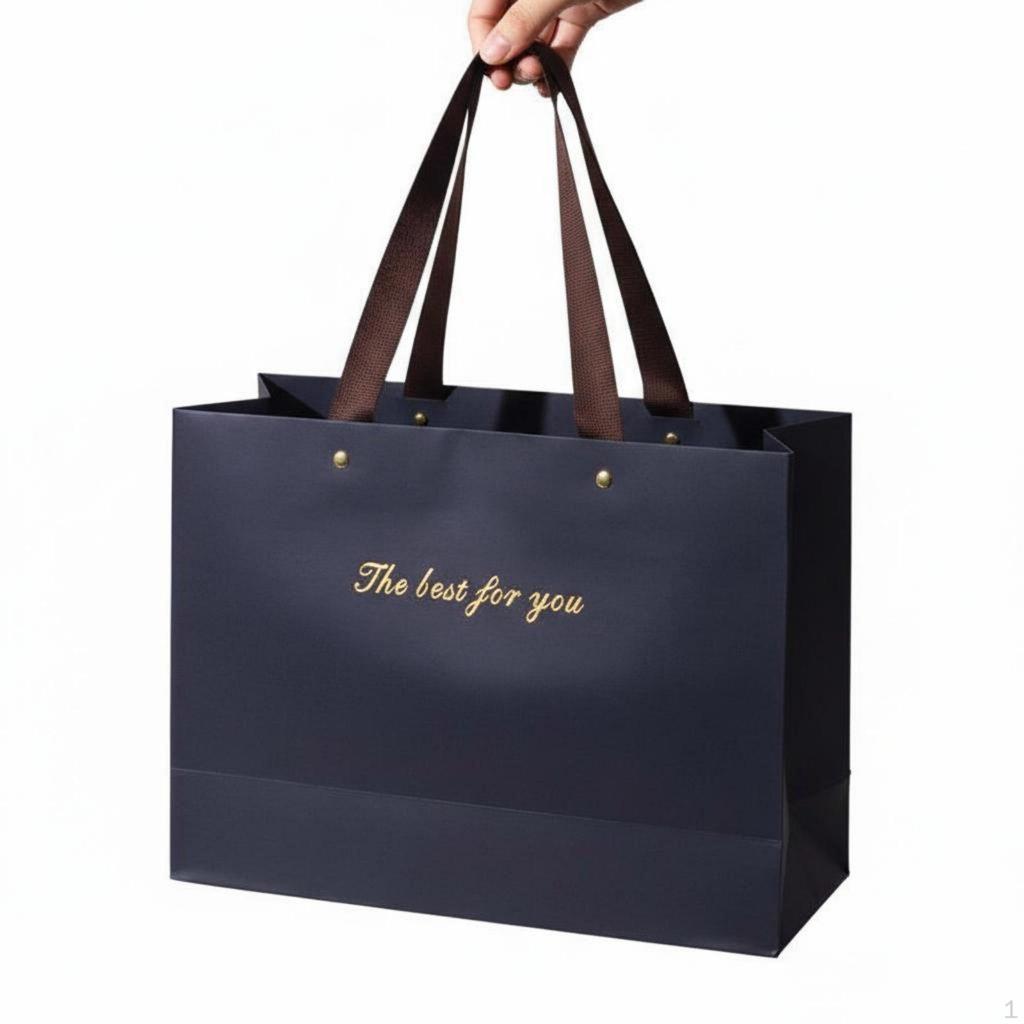Schwarze Papiergeschenktüte Elegantes Design mit Henkeln Dickes Kartonmaterial für Herren,