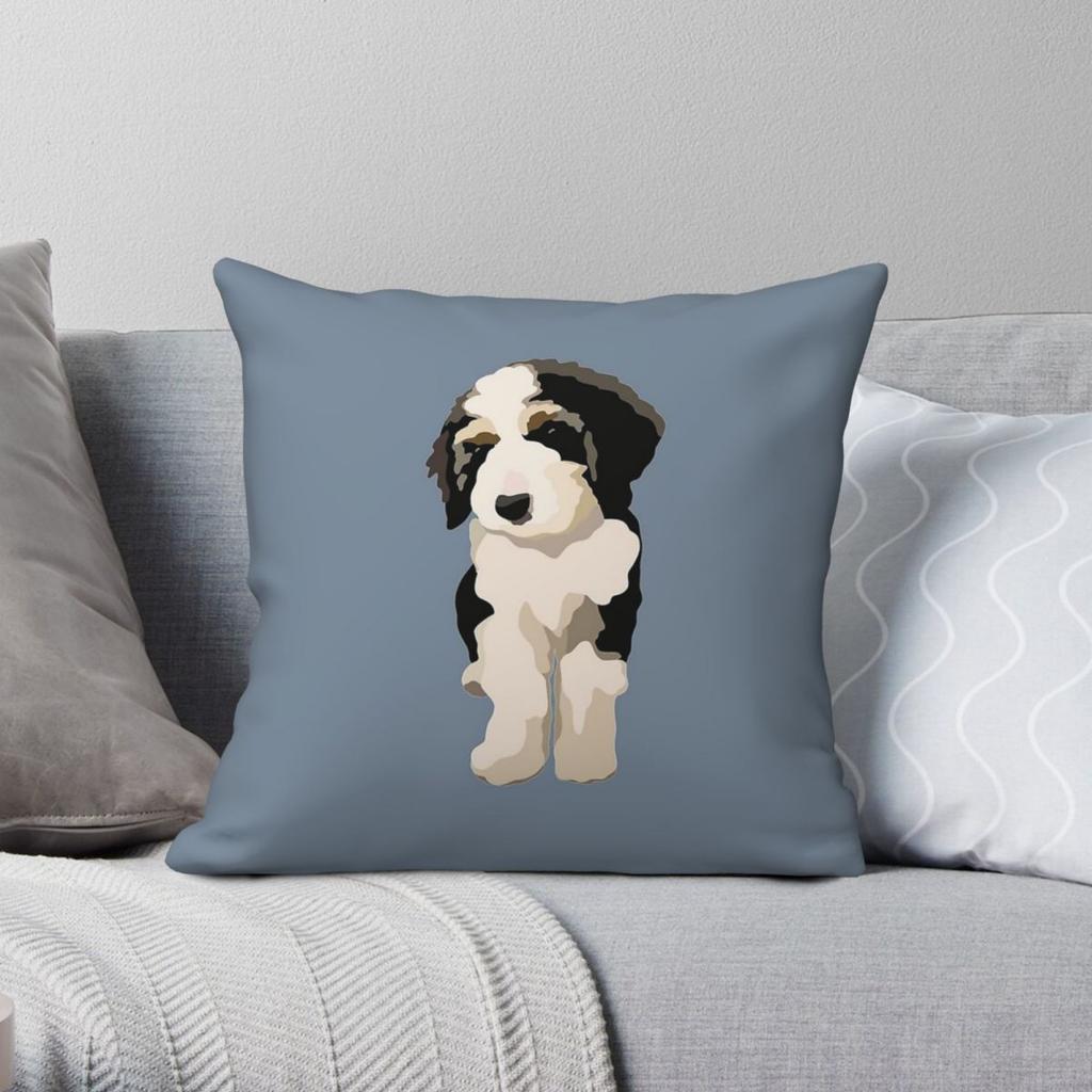Bernedoodle Dog Portrait Square Pillowcase Polyester Linen Velvet Printed Zip Decorative Pillow Case Bed Cushion Cover 18