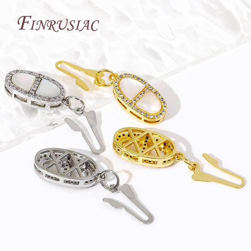 Pearl Necklace Connection Clasps 18K Gold Plated Zircon Shells Oval Hook Clasp Handmade DIY Jewelry Making Accessories