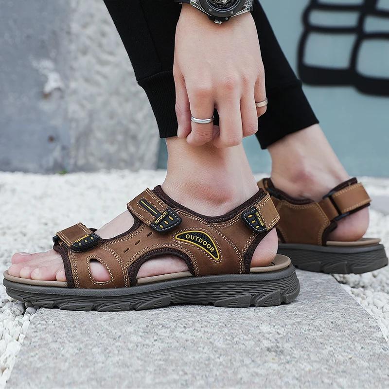 Fashion Men's Sandals Summer Genuine Leather Beach Sandals Classic Men's Casual Shoes Wading Slippers Outdoor Sneakers Zapatillas Male