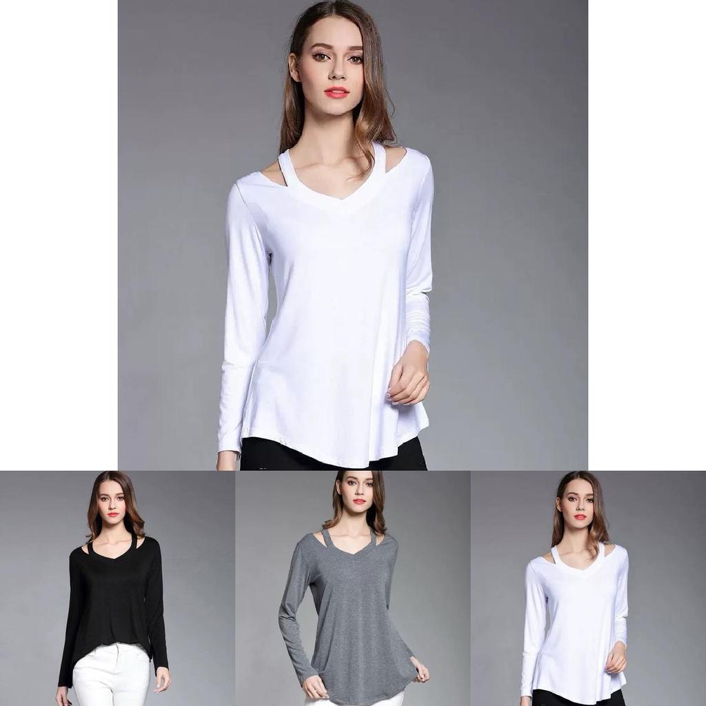 Simple Solid Color Off Shoulder Design Women Long Sleeved Top For Fall Comfort