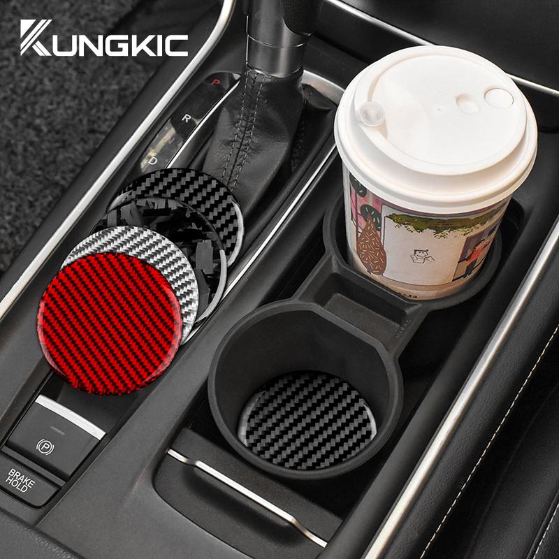 Real Soft Carbon Fiber Car Water Cup Pad Non-slip Universal Rubber Mat For Car Drink Coffe Bottle Holder Coaster Accessories