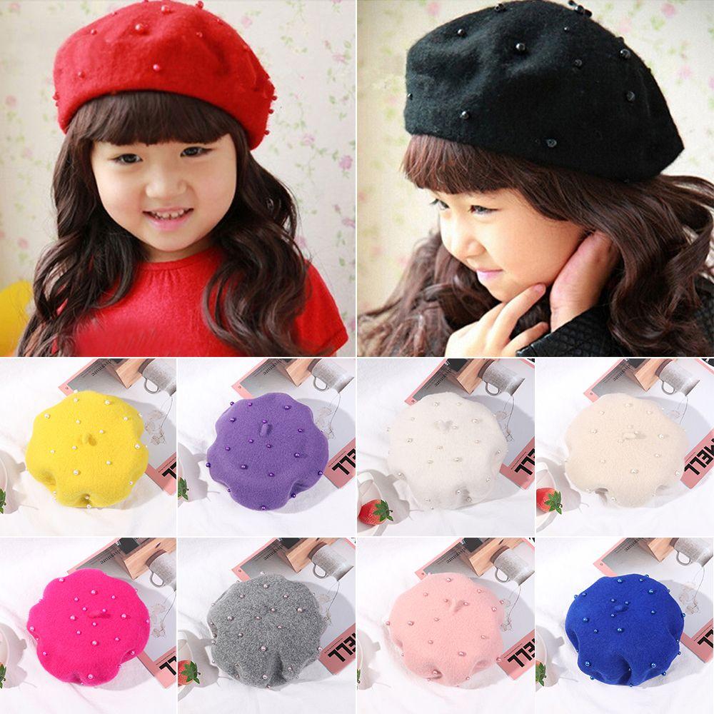 Barnetilbehør Varm Perlebesatt Hodeplagg Barnehatter Jentehatter Beretthatt