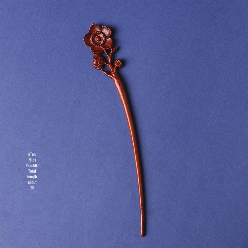 Red Sandalwood Women's Retro Hanfu Hairpins: Hollow Carved Moon Rabbit Wooden Ornaments